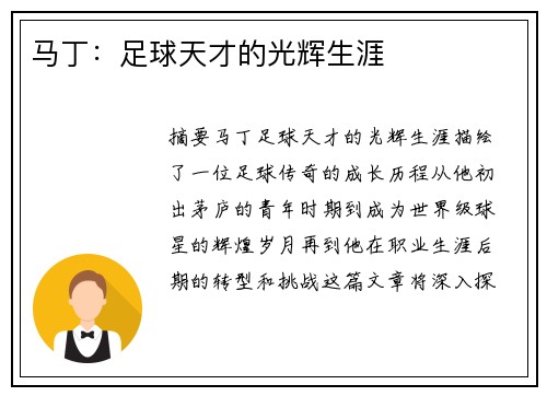 马丁：足球天才的光辉生涯